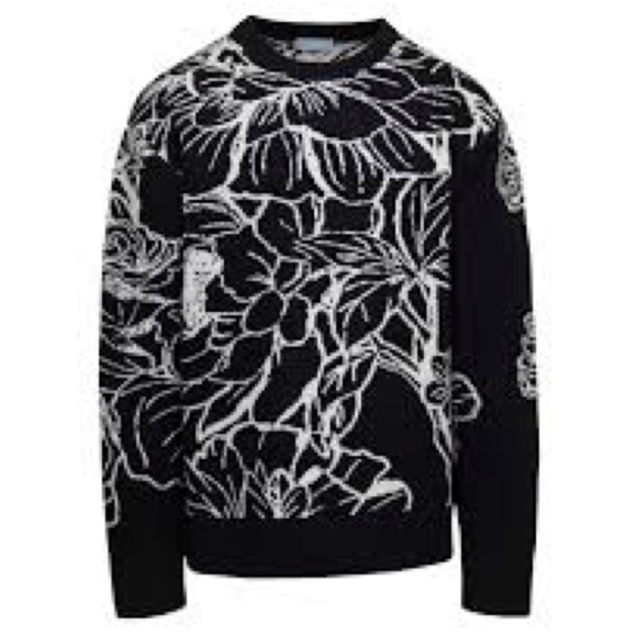 3.Paradis Floral Black and White 100% Wool Sweater Schitt’s Creek - Picture 1 of 7